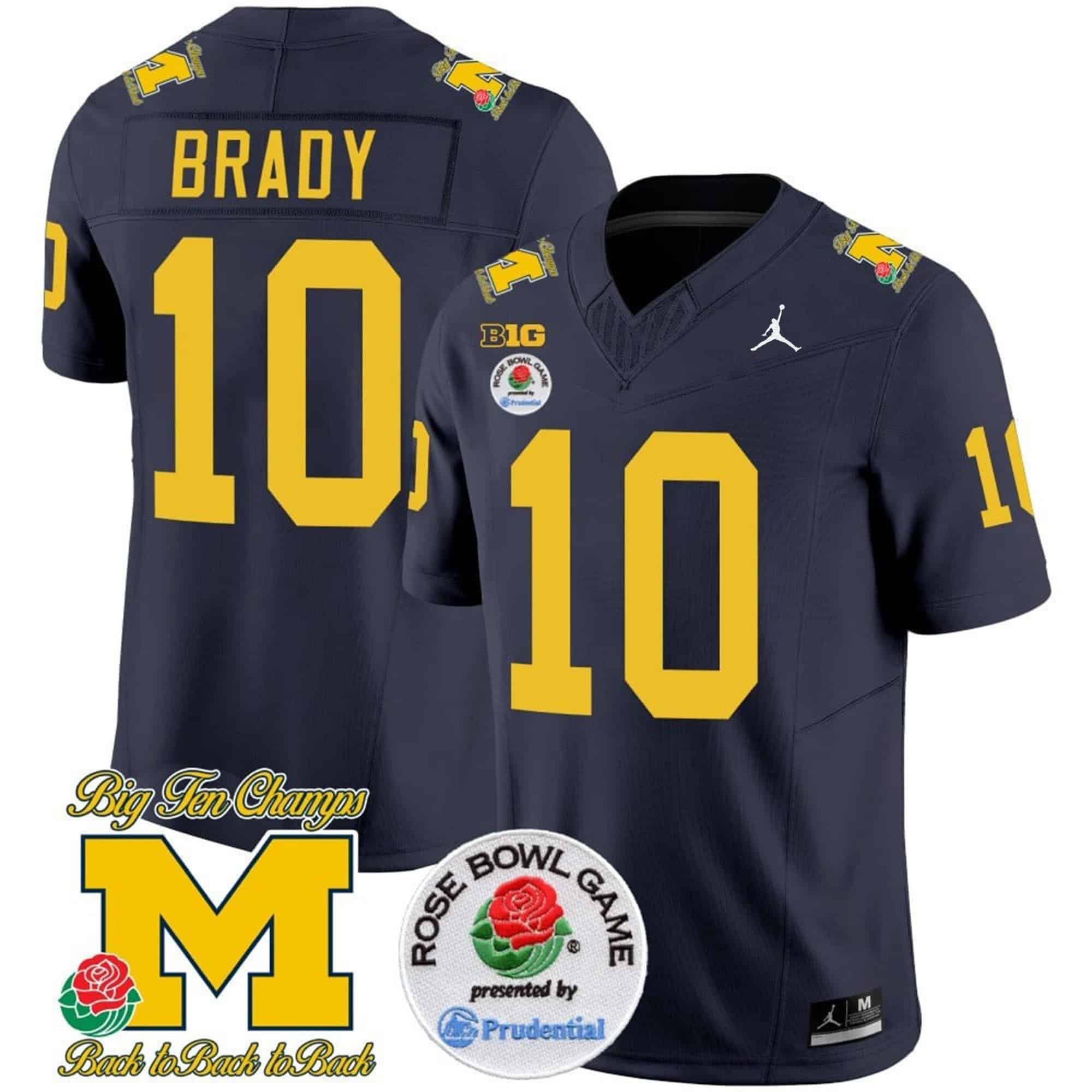 Men Michigan Wolverines #10 Brady Drak Blue 2024 Rose Bowl Patch Vapor Limited NCAA Jersey